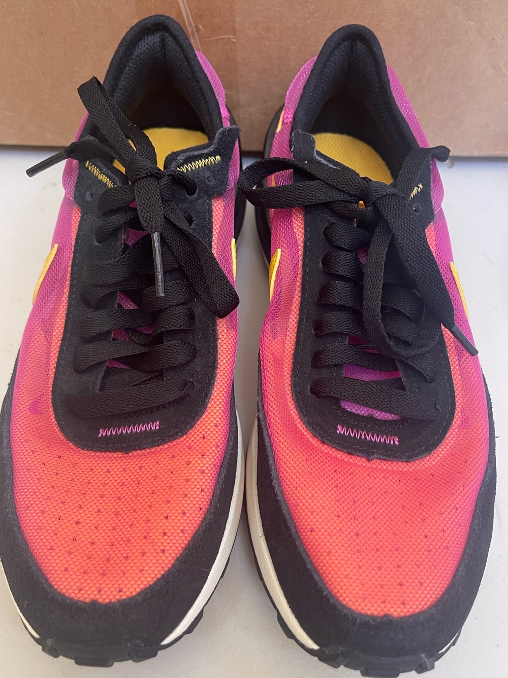 NIKE-Vibrant Pink-Orange Athletic Sneakers with Black Accents